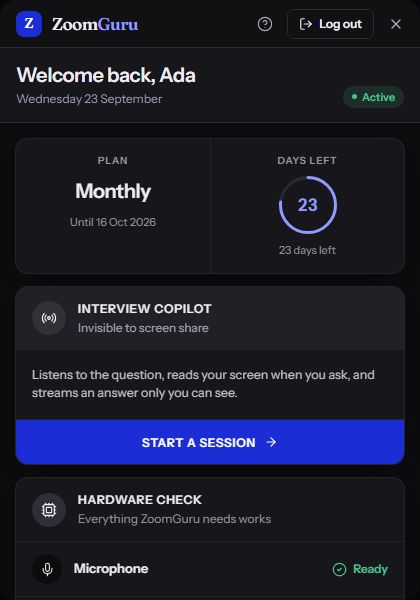ZoomGuru — Check your plan, pick a mode
